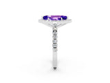 White gold Marquise Cut Halo Diamond Ring with Pavé Band and Three-Prong Setting_2