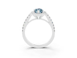 White gold Marquise Cut Halo Diamond Ring with Pavé Band and Three-Prong Setting_3