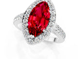White gold Marquise Cut Halo Diamond Ring with Pavé Band and Three-Prong Setting_30