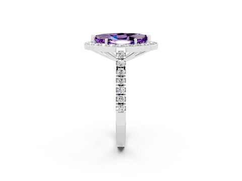 White gold Marquise Cut Halo Diamond Ring with Pavé Band and Three-Prong Setting_30