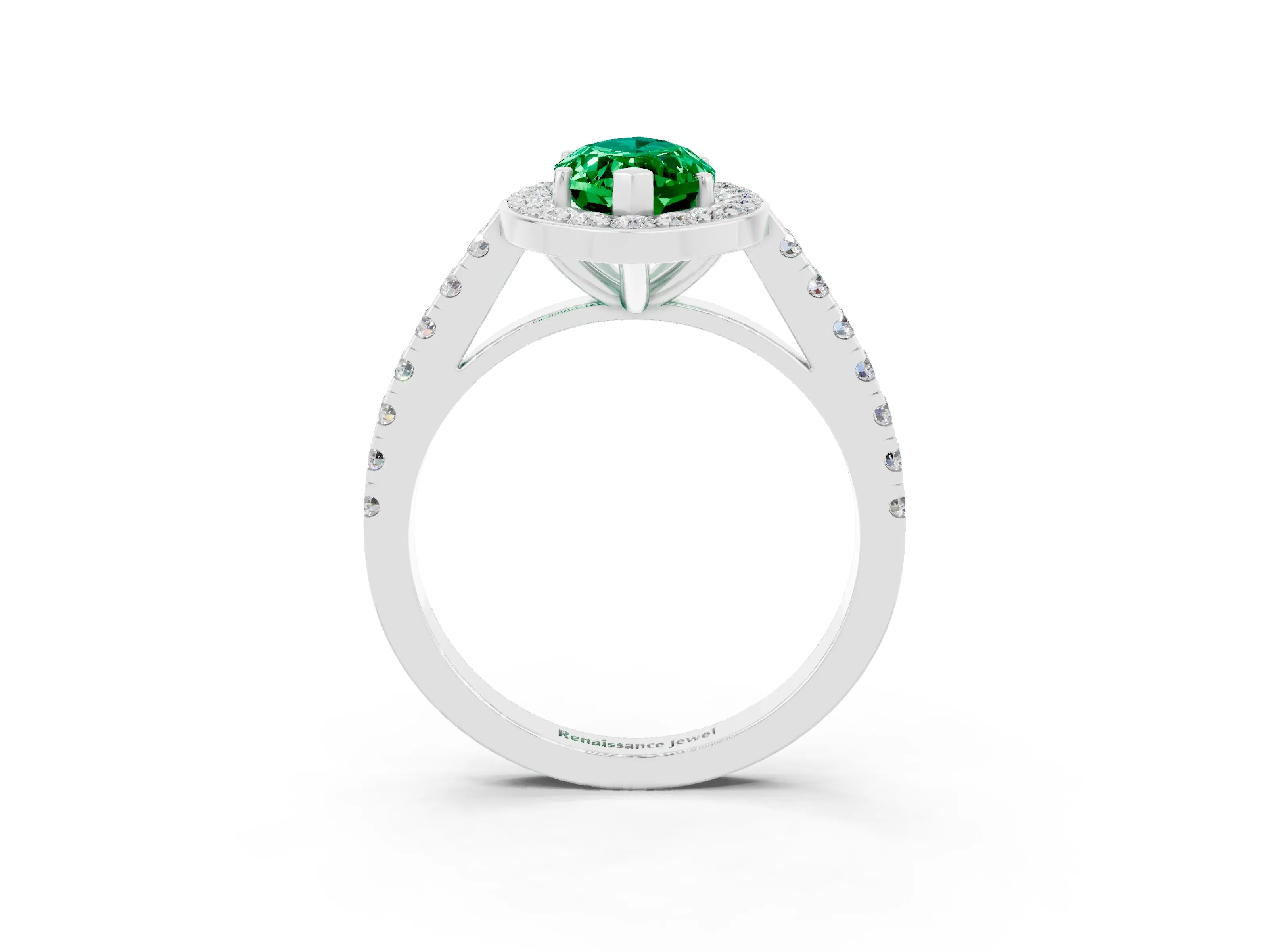 White gold Marquise Cut Halo Diamond Ring with Pavé Band and Three-Prong Setting_31