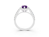 White gold Marquise Cut Halo Diamond Ring with Pavé Band and Three-Prong Setting_31