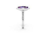 White gold Marquise Cut Halo Diamond Ring with Pavé Band and Three-Prong Setting_33