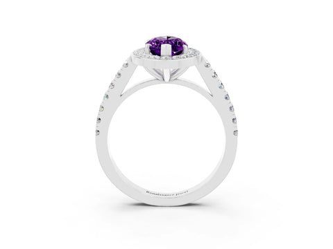 White gold Marquise Cut Halo Diamond Ring with Pavé Band and Three-Prong Setting_34