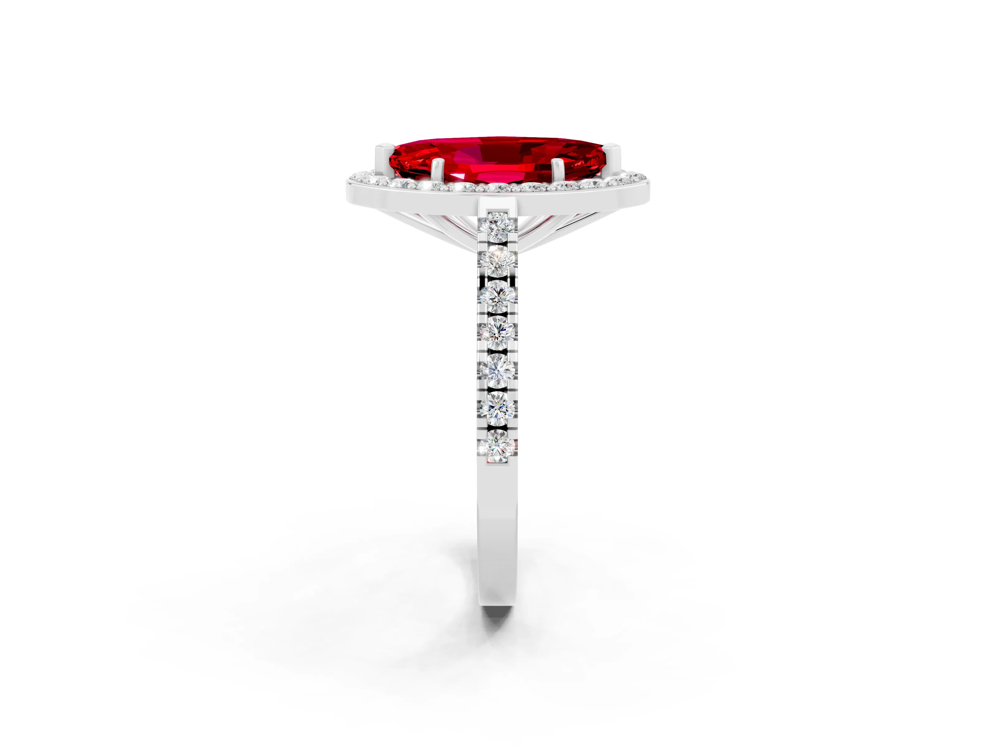 White gold Marquise Cut Halo Diamond Ring with Pavé Band and Three-Prong Setting_38