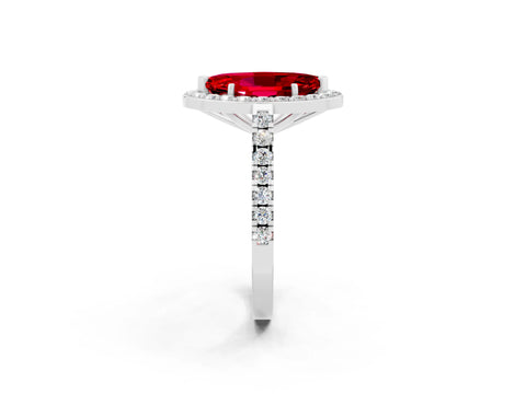 White gold Marquise Cut Halo Diamond Ring with Pavé Band and Three-Prong Setting_38
