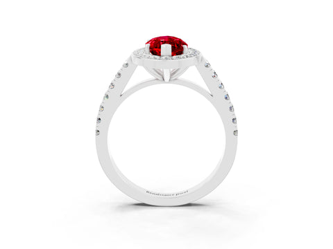 White gold Marquise Cut Halo Diamond Ring with Pavé Band and Three-Prong Setting_39