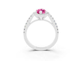 White gold Marquise Cut Halo Diamond Ring with Pavé Band and Three-Prong Setting_3