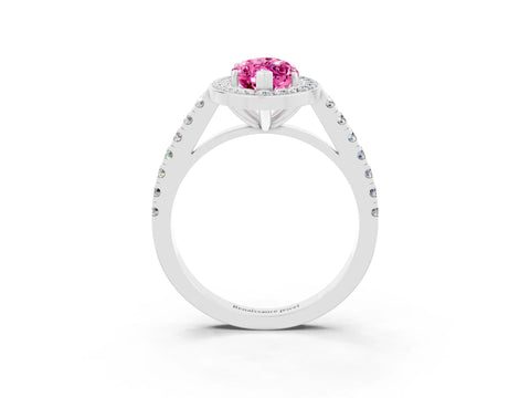White gold Marquise Cut Halo Diamond Ring with Pavé Band and Three-Prong Setting_3