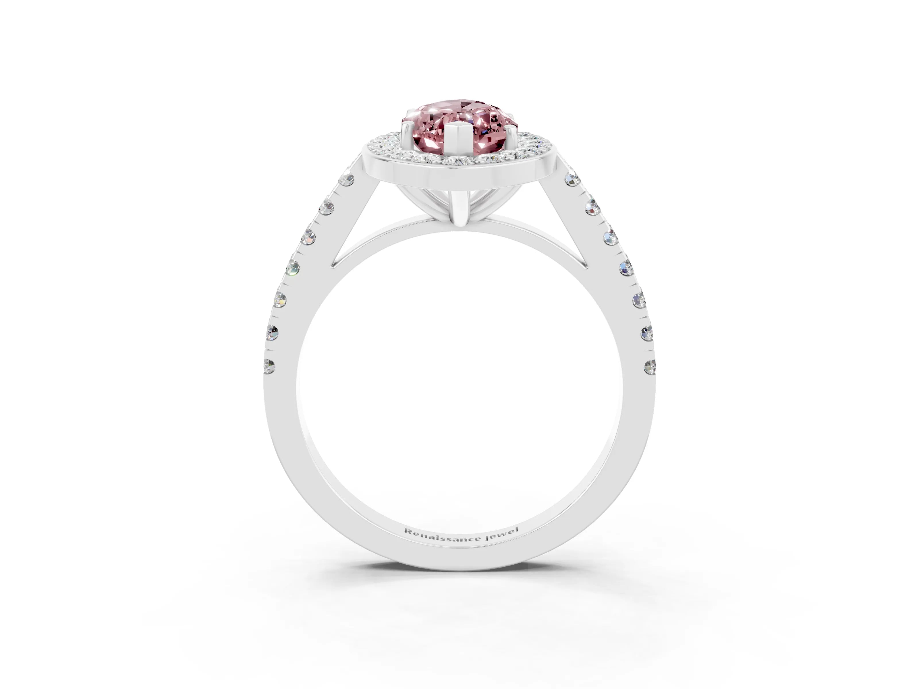 White gold Marquise Cut Halo Diamond Ring with Pavé Band and Three-Prong Setting_3
