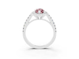 White gold Marquise Cut Halo Diamond Ring with Pavé Band and Three-Prong Setting_3