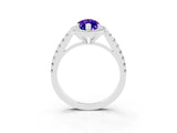 White gold Marquise Cut Halo Diamond Ring with Pavé Band and Three-Prong Setting_3