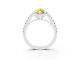 White gold Marquise Cut Halo Diamond Ring with Pavé Band and Three-Prong Setting_3