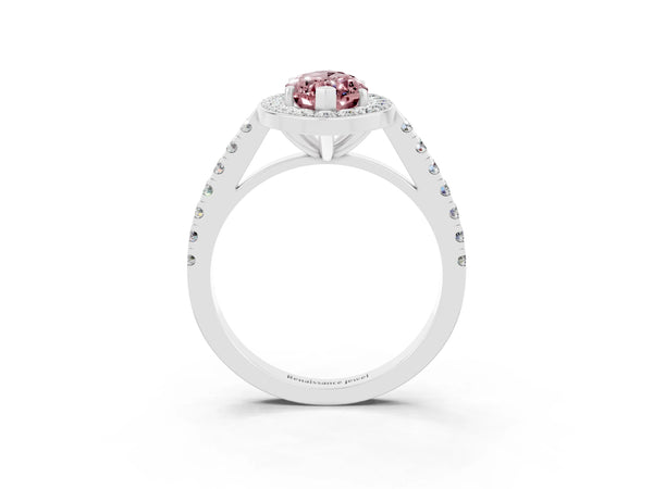 Platinum Marquise Cut Halo Diamond Ring with Pavé Band and Three-Prong Setting