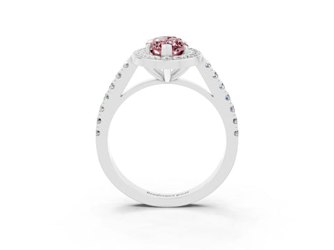 White gold Marquise Cut Halo Diamond Ring with Pavé Band and Three-Prong Setting_3