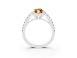 White gold Marquise Cut Halo Diamond Ring with Pavé Band and Three-Prong Setting_3