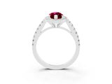 White gold Marquise Cut Halo Diamond Ring with Pavé Band and Three-Prong Setting_3