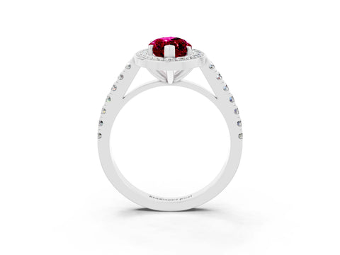 White gold Marquise Cut Halo Diamond Ring with Pavé Band and Three-Prong Setting_3