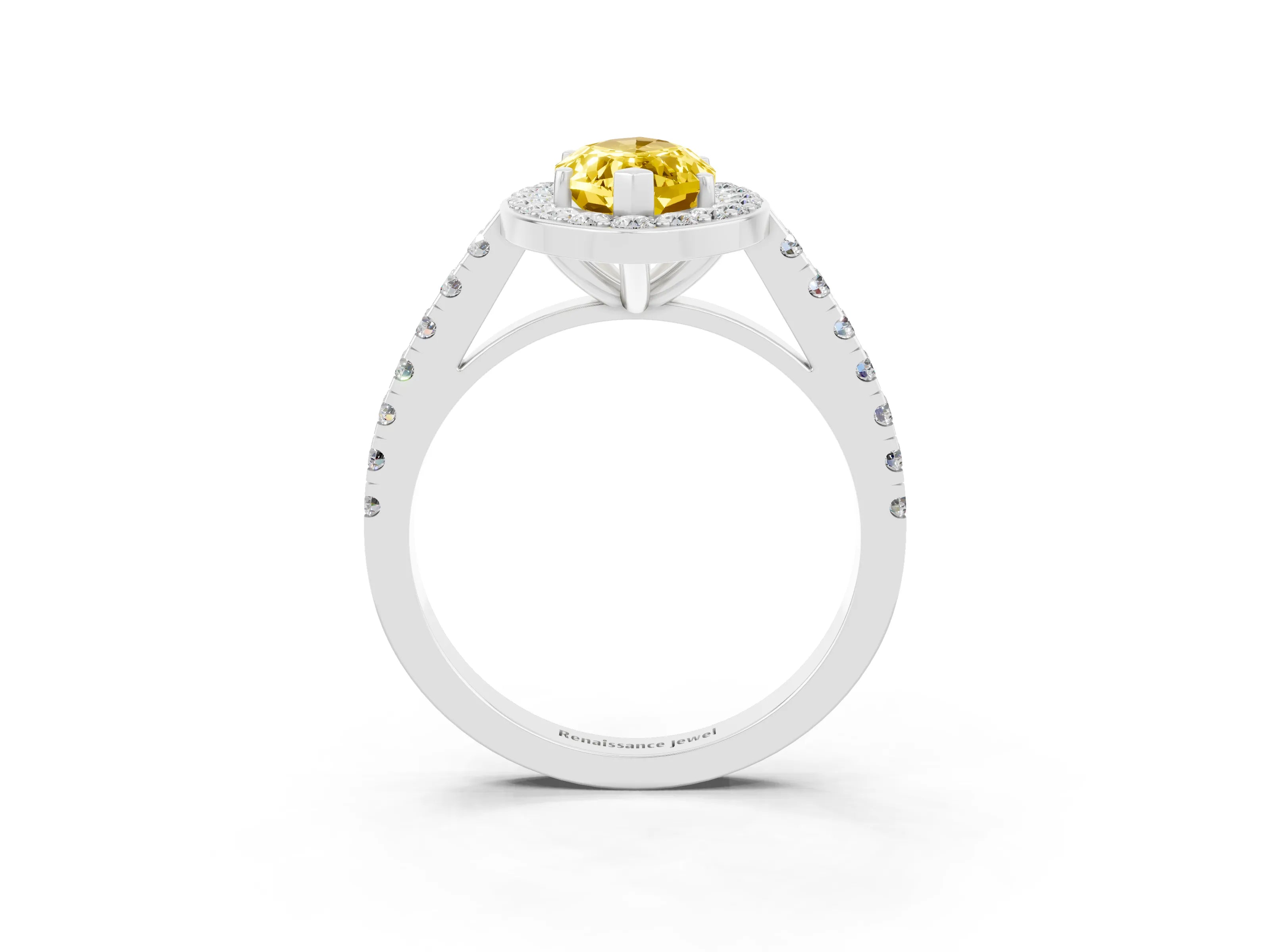 White gold Marquise Cut Halo Diamond Ring with Pavé Band and Three-Prong Setting_3