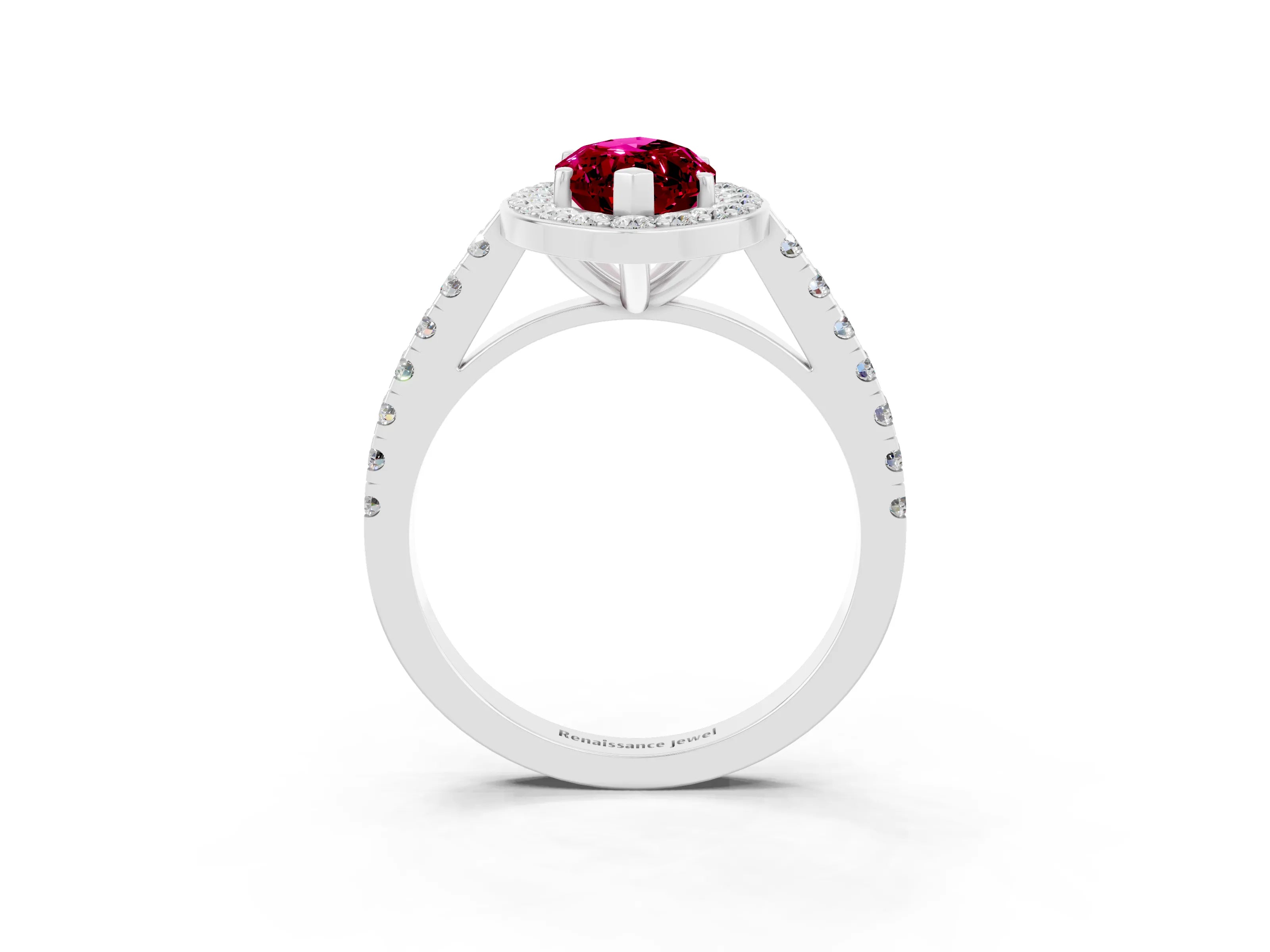 White gold Marquise Cut Halo Diamond Ring with Pavé Band and Three-Prong Setting_3