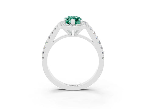 White gold Marquise Cut Halo Diamond Ring with Pavé Band and Three-Prong Setting_3