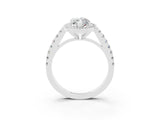 White gold Marquise Cut Halo Diamond Ring with Pavé Band and Three-Prong Setting_3