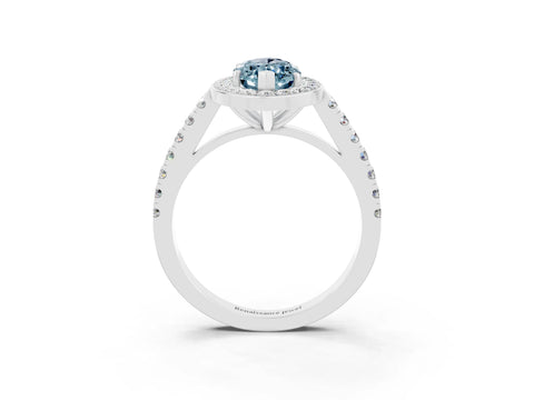White gold Marquise Cut Halo Diamond Ring with Pavé Band and Three-Prong Setting_3