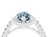 White gold Marquise Cut Halo Diamond Ring with Pavé Band and Three-Prong Setting_4