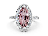 White gold Marquise Cut Halo Diamond Ring with Pavé Band and Three-Prong Setting