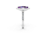 White gold Marquise Cut Halo Diamond Ring with Pavé Band and Three-Prong Setting_45