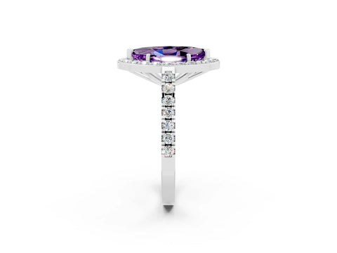 White gold Marquise Cut Halo Diamond Ring with Pavé Band and Three-Prong Setting_45