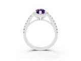 White gold Marquise Cut Halo Diamond Ring with Pavé Band and Three-Prong Setting_46