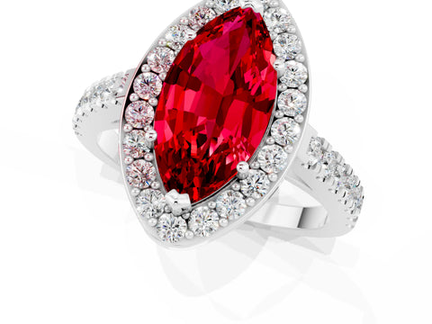 White gold Marquise Cut Halo Diamond Ring with Pavé Band and Three-Prong Setting_49