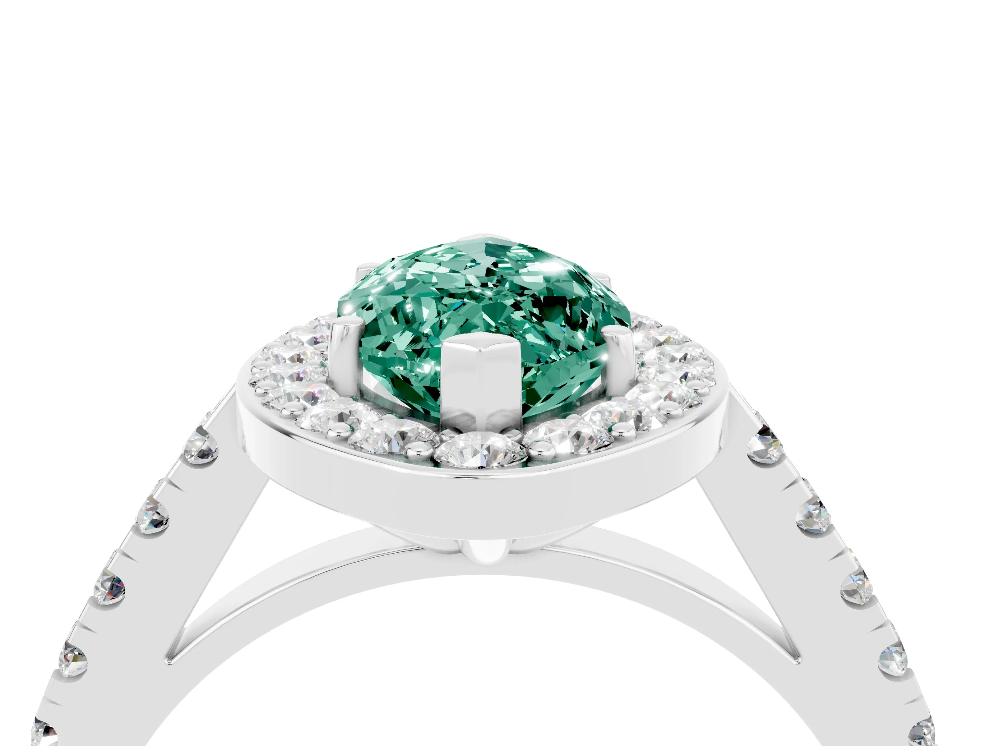 White gold Marquise Cut Halo Diamond Ring with Pavé Band and Three-Prong Setting_4