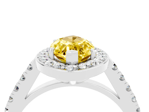 White gold Marquise Cut Halo Diamond Ring with Pavé Band and Three-Prong Setting_4