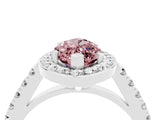 White gold Marquise Cut Halo Diamond Ring with Pavé Band and Three-Prong Setting_4