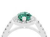 White gold Marquise Cut Halo Diamond Ring with Pavé Band and Three-Prong Setting_4