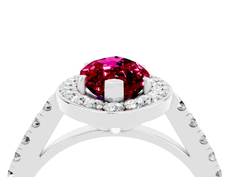 White gold Marquise Cut Halo Diamond Ring with Pavé Band and Three-Prong Setting_4