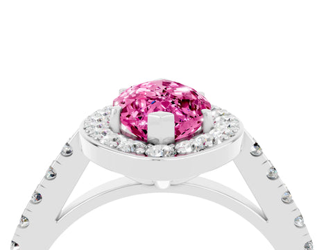 White gold Marquise Cut Halo Diamond Ring with Pavé Band and Three-Prong Setting_4