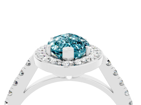 White gold Marquise Cut Halo Diamond Ring with Pavé Band and Three-Prong Setting_4