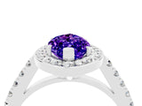 White gold Marquise Cut Halo Diamond Ring with Pavé Band and Three-Prong Setting_4
