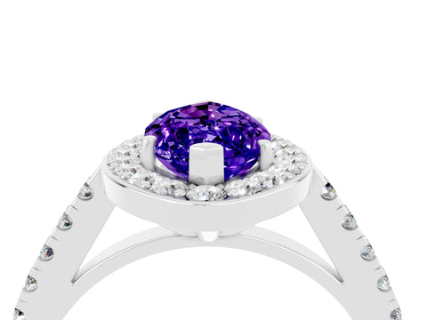 White gold Marquise Cut Halo Diamond Ring with Pavé Band and Three-Prong Setting_4