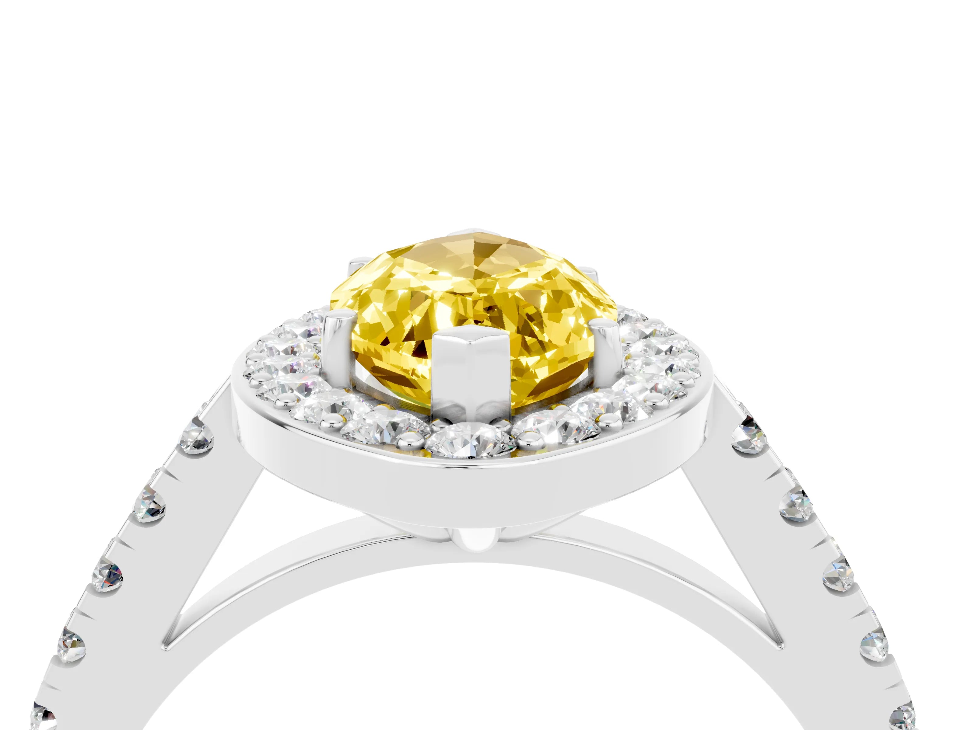 White gold Marquise Cut Halo Diamond Ring with Pavé Band and Three-Prong Setting_4
