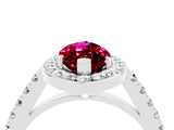 White gold Marquise Cut Halo Diamond Ring with Pavé Band and Three-Prong Setting_4