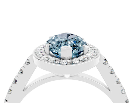 White gold Marquise Cut Halo Diamond Ring with Pavé Band and Three-Prong Setting_4