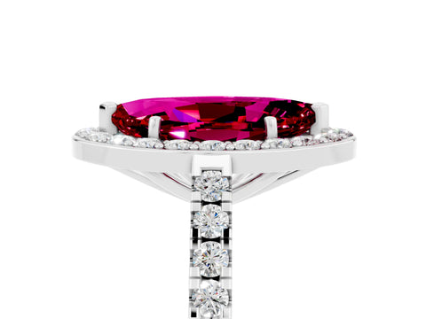White gold Marquise Cut Halo Diamond Ring with Pavé Band and Three-Prong Setting_5