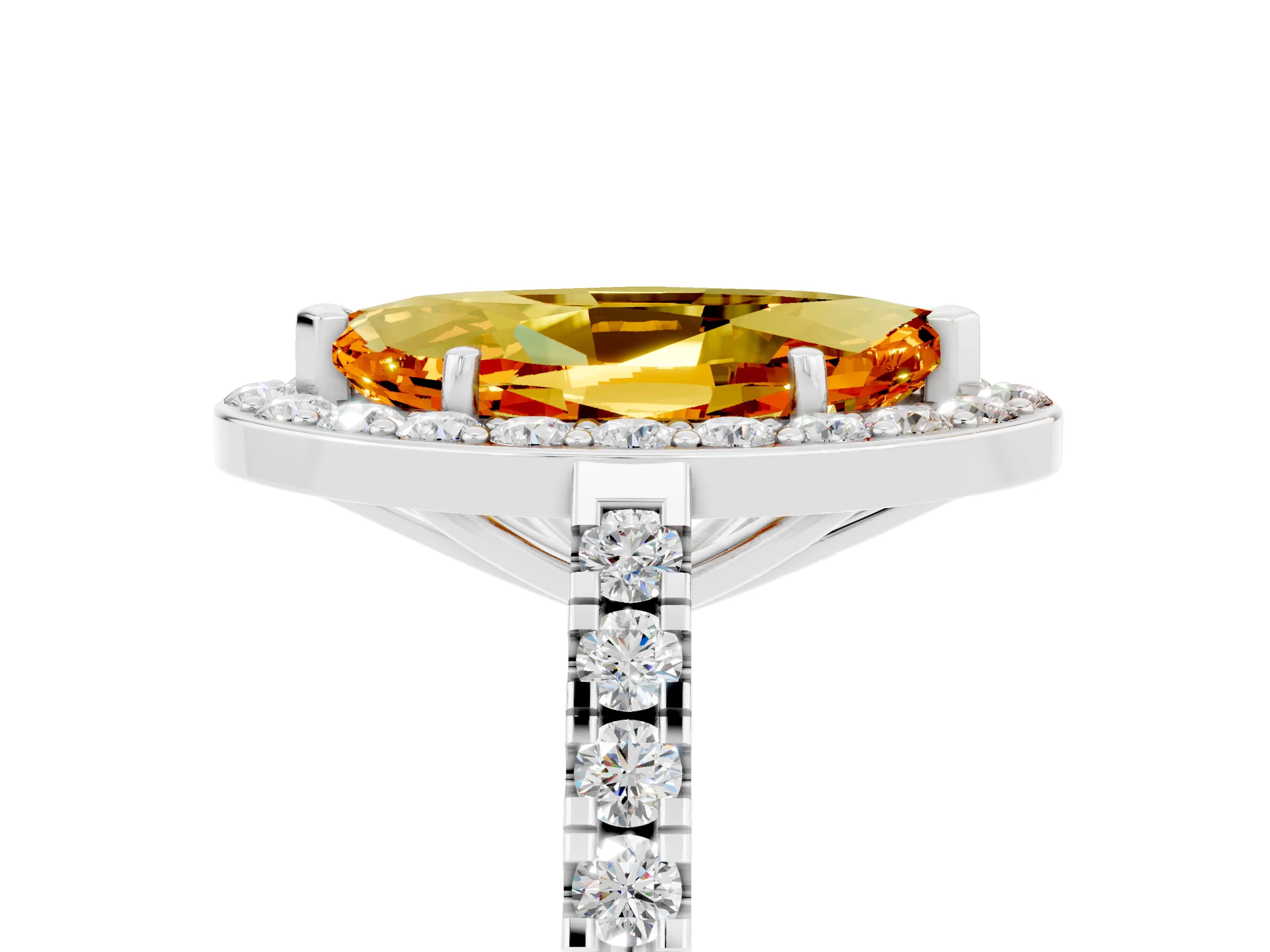 White gold Marquise Cut Halo Diamond Ring with Pavé Band and Three-Prong Setting_5