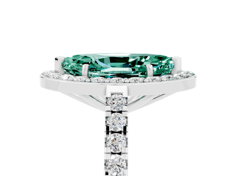 White gold Marquise Cut Halo Diamond Ring with Pavé Band and Three-Prong Setting_5