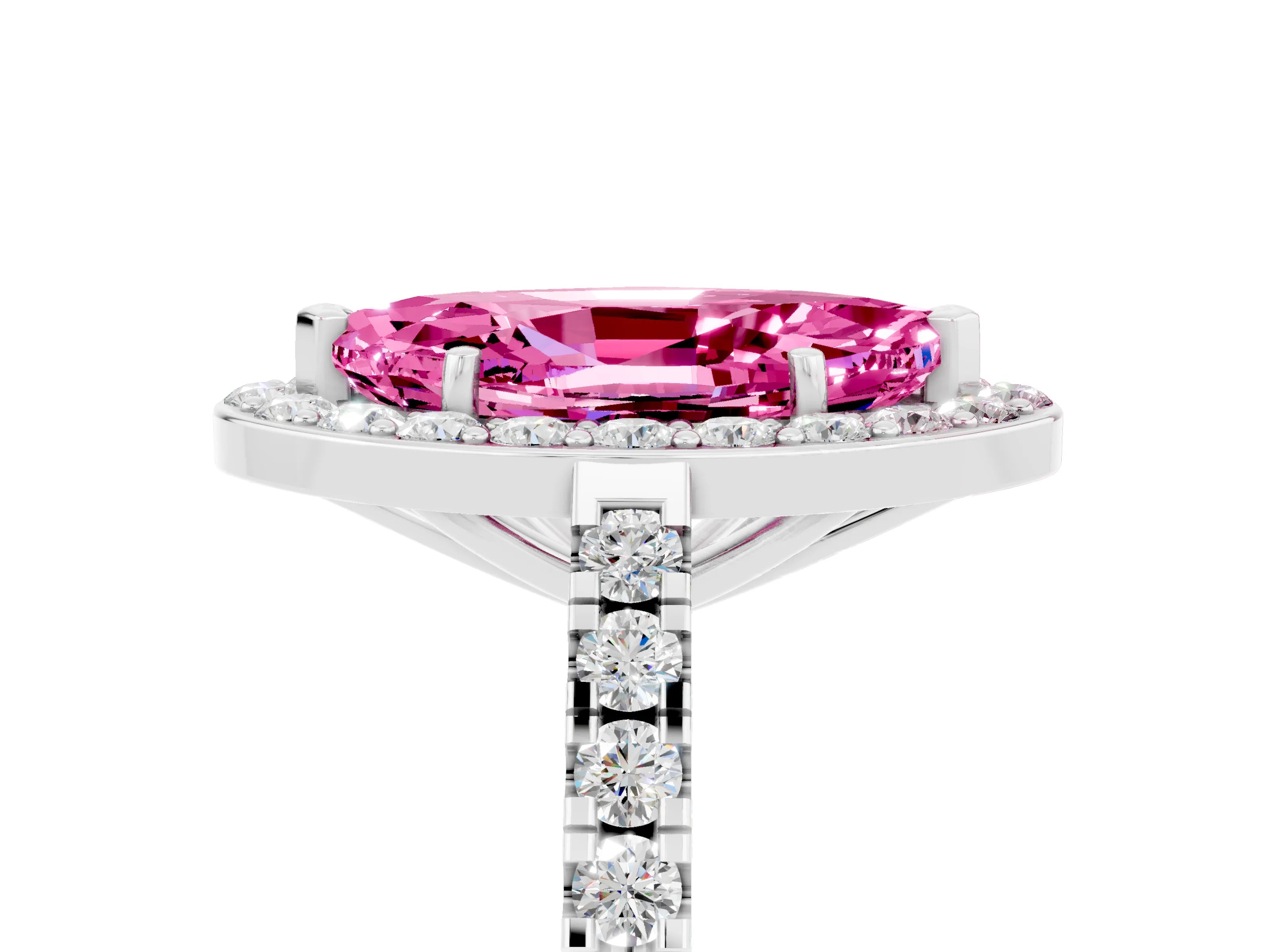 White gold Marquise Cut Halo Diamond Ring with Pavé Band and Three-Prong Setting_5