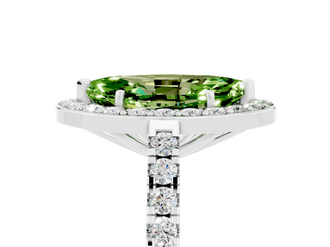 White gold Marquise Cut Halo Diamond Ring with Pavé Band and Three-Prong Setting_5
